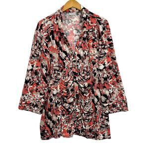 Avenue Tunic Womens Size 18/20 Coral Black Button Up Cuffed Sleeve Casual top